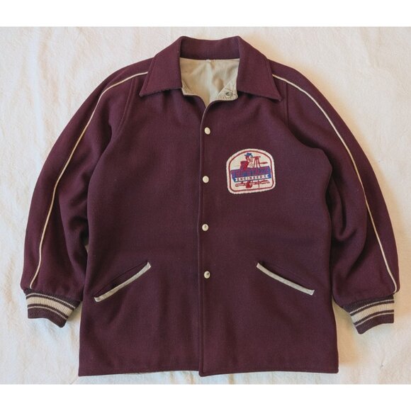 Marshall Gamemaster VTG 50s 60s Wool Maroon Tri-State Engineers Snap Jacket 38 - Picture 2 of 11